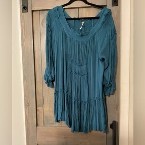 Free People Teal Mini Tiered Gauze Dress